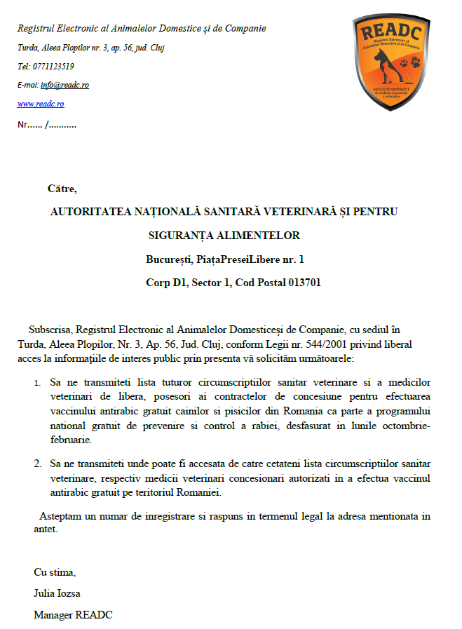 Request to ANSVSA